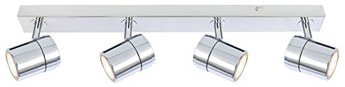 UKEW Moderno foco de techo de 4 vías, barra recta GU10 LED, compatible con cabezales ajustables, para dormitorio, cocina, salón (cromo)