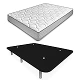amuéblate Online - Cama Completa con Colchón Carla Reversible + Base Tapizada Extra Reforzada con 6 Patas Cilíndricas Metálicas Roscadas, 90 x 190, Negro