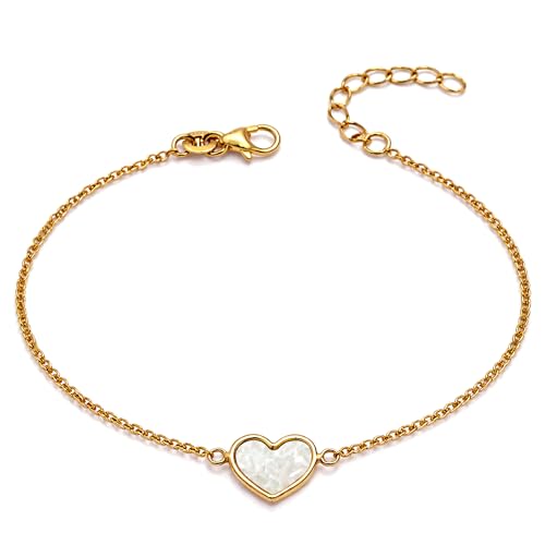 Image of TRUESILVER ACPL 925 Sterling Silver Bracelet for Women & Girls | BIS Hallmarked Cubic Zirconia Mother of Pearl Heart & Circle Bracelets Gift for Wedding Anniversary Birthday