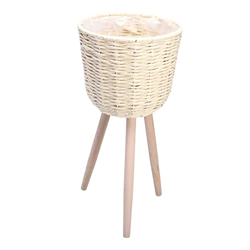 Yardwe 1 Pc Jardinera De Ratán Decoración De La Habitación De La Vendimia Jarrón De Granja Florero Moderno Puesto De Plantas Moderno Macetero con Patas Rota Ronda Cesta De Mimbre Madera