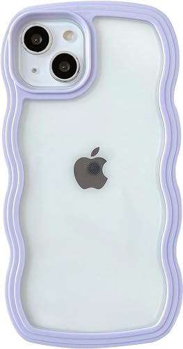 Image of MIDOS Back Cover Compatible with iPhone 14 Plus, Cute Curly Wave Frame Clear Case for Girls Women, Transparent Soft Silicone TPU Bumper Shockproof Protective Cover for iPhone 14 Plus (Purple)
