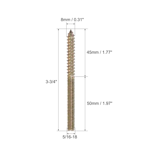 Image of uxcell 5 /16-18x3-3 /4 Hanger Bolts, 16pcs Double Ended Screws Wood Dowel Screws for Furniture
