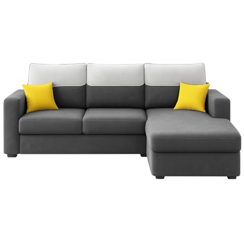 Image of Furny Tokiaa 4 Seater Fabric RHS L Shape Sofa Set (Dark Grey) | Soft Velvet Fabric | Modern Design | Comfortable Seating | Living Room Furniture