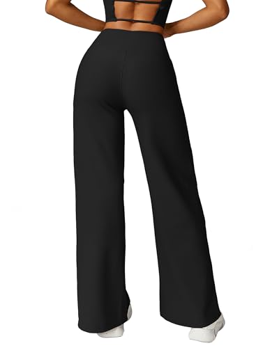 MOOSLOVER Women's High Waisted Wide Leg Yoga Pants, Comfy Stretchy Loose Pants, Black, S, M, L, XL3