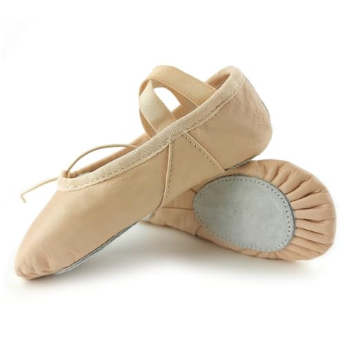 Ballet Shoes Split Sole Leather Ballet Flats Ballerina Shoes Pink Ballet Gymnatic Yoga Dance Shoes (2 UK Girls)