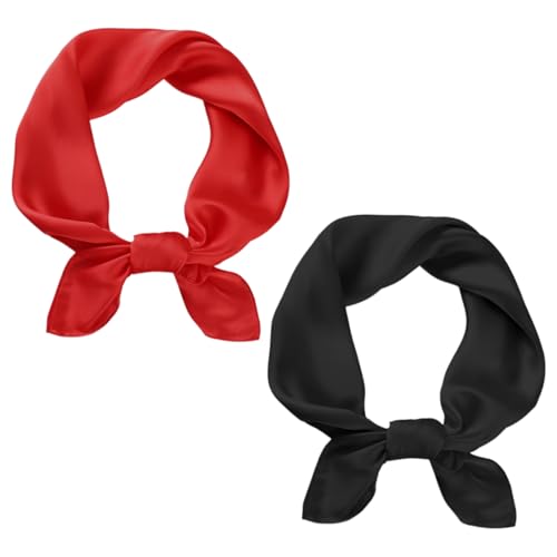 BSBUY Pañuelo Cuello Mujer, 70x70cm Pañuelo Cuadrado Sedoso para Mujer, Pañuelo de Seda Ligero, Pañuelo Rojo y Negro Cuello, Pañuelo Elegante, Regalo para Mujer, 2Pcs