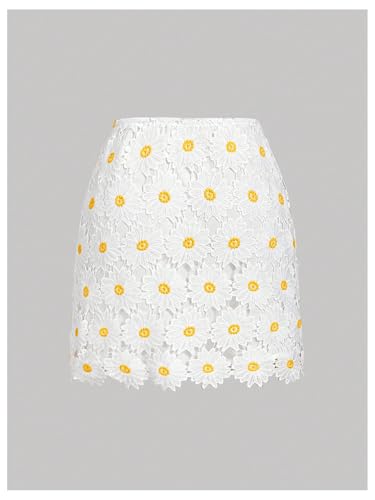 WDIRARA Women's Floral Lace High Waisted Mini Skirt Boho Summer Vacation Short Skirts2