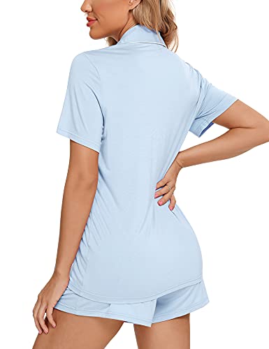 Image of Anjue Womens Pajamas Set Short Sleeve Button Down Soft Pj Sets S-XXL | V neck,Pyjamas,Modal,Wedding,Pijamas de mujer,Bridal party,,Viscose,Knit,Cute,Lounge,Lightweight,Nursing,Holidays
