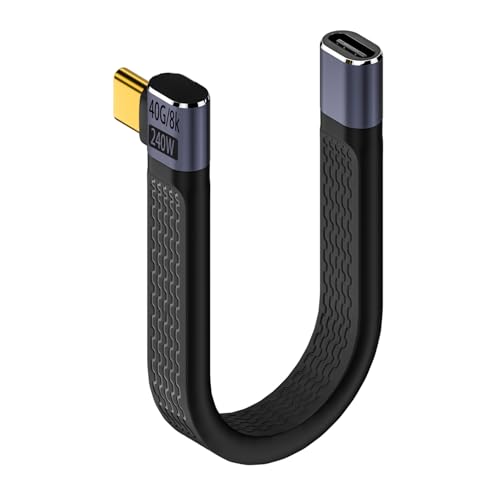 QIANRENON 40Gbps USB4.0 C Buchse auf Stecker 90° Winkel Kurzes Kabel 240W USB4.0 Type C rechtwinkligen PD Schnell Ladung Verlängerung kabel,für Thunderbolt 4 Smartphone,14cm/5.1in (Seitliche Biegung)