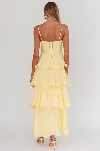Tiered Chiffon Bridesmaid Dresses Flowy Ruffles Spaghetti Straps A Line Formal Evening Gowns IMC0972