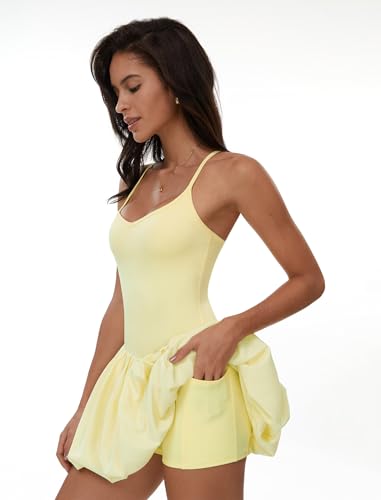 Womens Tennis Golf Dress with Built-in Bra Shorts Backless Square Neck Mini Puffy Skirt Athletic Dresses with Pockets2