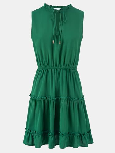 Image of CUPSHE Womens Summer Dresses Tie Neck Sleeveless Tiered Ruffle A-Line Tunic Mini Dress