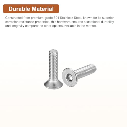Image of DTGN M3-0.5 x 12mm Flat Head Socket Cap Screws, 100 Pack 304 Stainless Steel Hex Socket Flat Head Screws, Full Thread, Countersunk Bolts