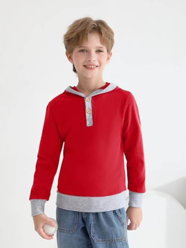 Haloumoning Boys Hoodies Long Sleeve Hooded Sweatshirt Button Patchwork Pullover Tops 4-14 Years2