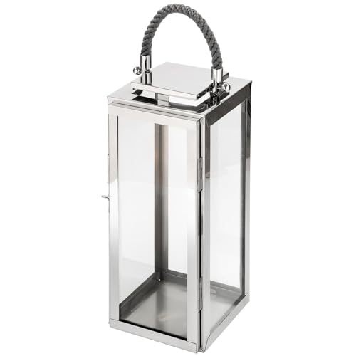 Fink tragebare Edelstahl Laterne 43 cm Windlicht für Stumpenkerzen oder...