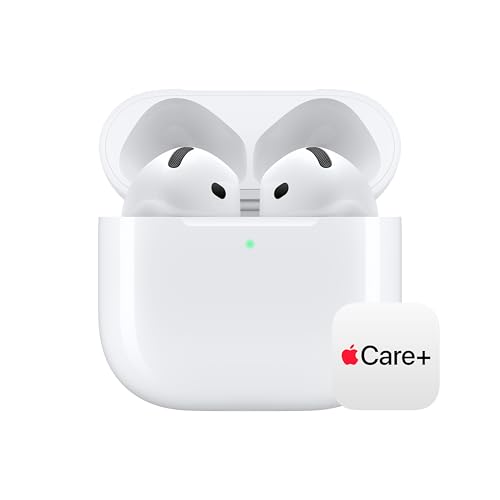 Image of Apple AirPods 4 Wireless Earbuds, Bluetooth Headphones, Personalized Spatial Audio, Sweat and Water Resistant, USB-C Charging Case, H2 Chip, Up to 30 Hours of Battery Life with AppleCare+ (2 Years)