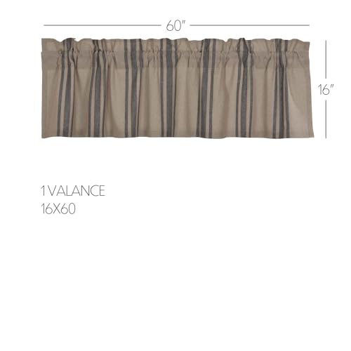 VHC-Brands-Grain-Sack-Charcoal-Black-Stripe-Farmhouse-Kitchen-Curtain-Valance-16×60 VHC Brands Grain Sack Charcoal Black Stripe Farmhouse Kitchen Curtain Valance 16×60