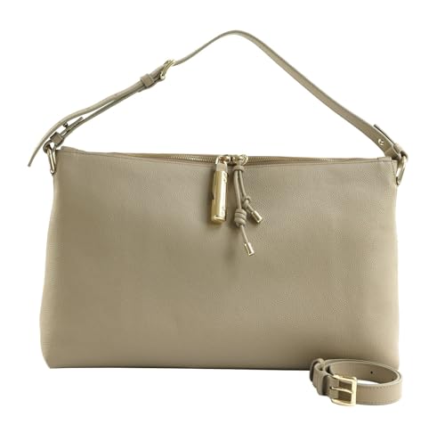 Sac à épaule Furla Debby Soft : grand sac cabas en lin taupe pour femme moderne