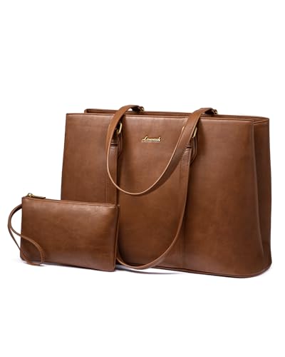 LOVEVOOK Laptop Tote Bag for Women,Work Tote with Wristlet,PU Leather Computer Bag for Teacher,Office, Daily