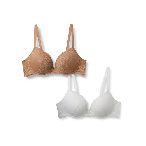 Image of Amazon Essentials Women's Padded Underwire Lace Push-Up Bra, Pack of 2