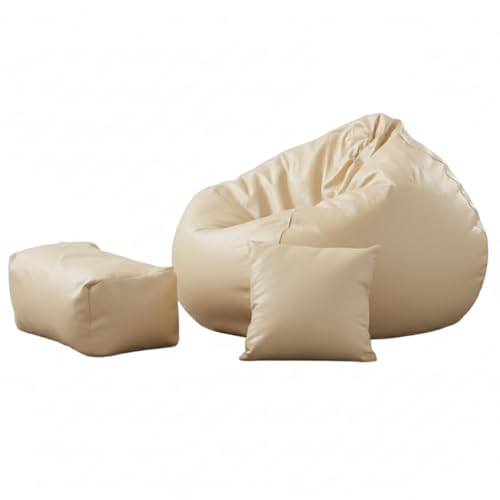 Image of Luxury 5XL Jumbo Bean Bag with Footrest & Cushion | Premium Leatherette | High-Density Beans Filled | Heavy Duty Double Stitch | 6 Months Warranty Color- (Navy Blue) (Cream)