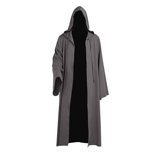 TZIISOA Men Cloak Robe Hooded Cosplay Adult Tunic Long Cape Party Costume(Z3921DGY L)