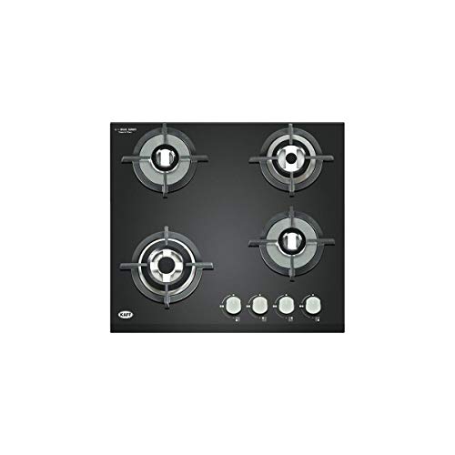 Image of KAFF KHB 60BR4 Built-in Hobs 4 Burners, Auto Electric Ignition Glass Top 60 CM, Powerful Brass Burners, 8 MM Thick Toughened Glass, Heavy Duty Cast Iron Pan Supports, Easy Grip Metal Knobs (Black)