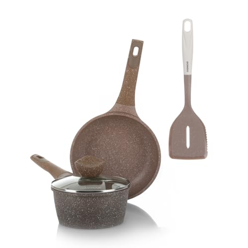 KASANOVA Juego de ollas antiadherente 0 Grasas, batería de cocina apta para inducción y todo tipo de fuegos, ollas y sartenes antiadherentes de 4 capas con diseño moderno (4 piezas)