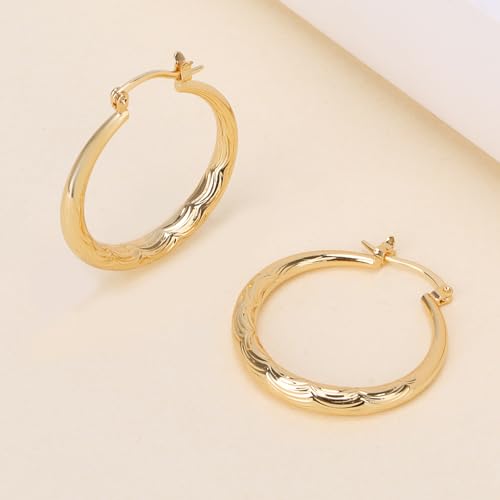 14K Gold Hoop Earrings for Women Ripple Line 14K Gold Earrings for Women Trendy Lightweight Earring Gifts for Womens2