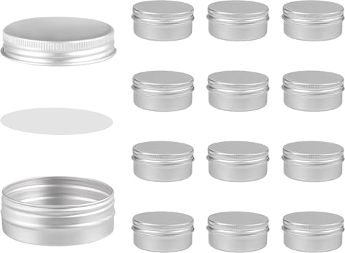 SRTSTR - Lote de 12 tarros de aluminio para crema vacía (50 ml, caja metálica, cosmética de viaje, con tapa para maquillaje, crema, bálsamo labial (plata)