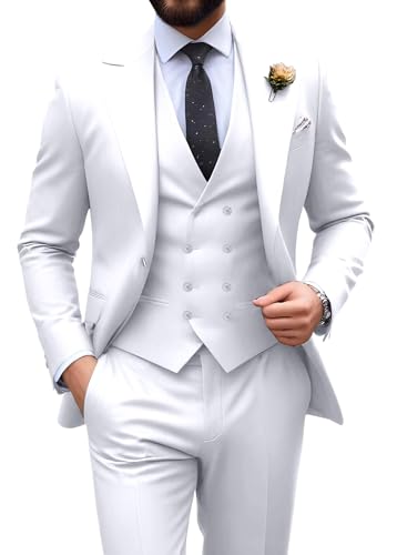 Mens Suit Slim Fit 3 Piece Double Breasted Suit Men Formal Tuxedo Set Casual Wedding Prom Groom Suits