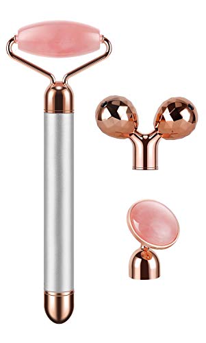 3-In-1 Electric Jade Roller 3D Roller Facial Roller & Face Massager, Rose Quartz #TOP1