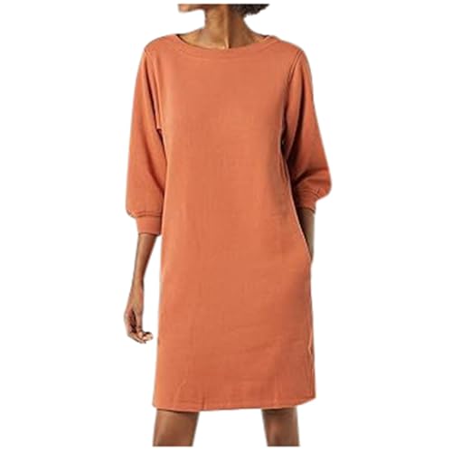 Robe unie à manches 3/4 col rond robe décontractée femme mi-saison