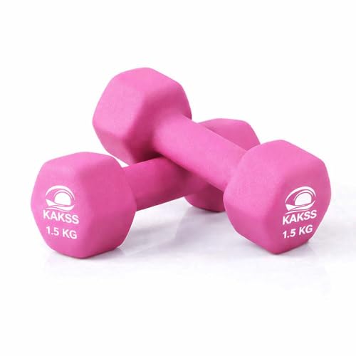 KAKSS Neoprene Dumbbells Set 1.5kg Pair (2 x 1.5kg) Pink Hex Dumbbells with Anti-Slip Coated Grip Hand Weights for Women Exercise Weights for Home Gym Weights and Fitness Training Proudly Made in