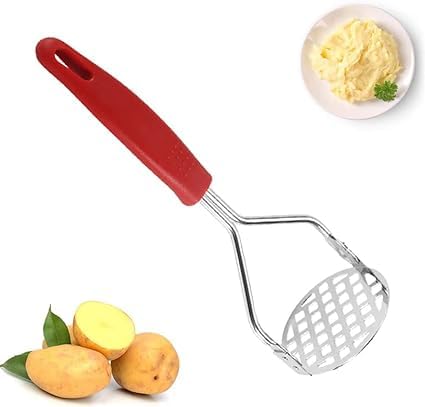 LYBAA Cooking Utensils Puree Stainless Pressure Garlic Mashers Steel Mud Tool Potato Kitchen，Dining & Bar Potato Musher (Red)