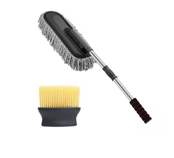 Image of Quisitics Microfiber Car Duster with Long Handle & Interior and Exterior Car Cleaning Brush (Pack of 2)