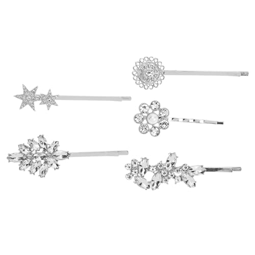 TOVINANNA 5個 クリップ リボン gorgeous パール 結婚式のための真珠のヘアピン 女性用スライド 星 スターかんざし ラインストーンスターヘアピン 合金 Silver