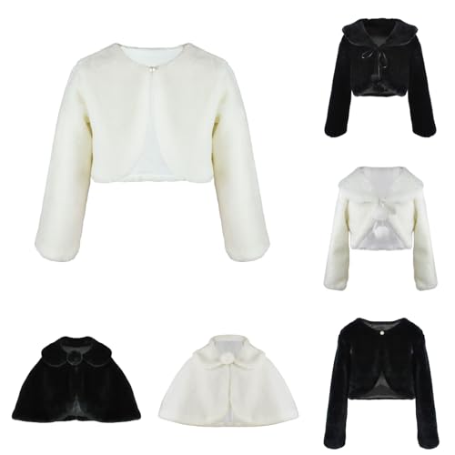Toddler Kids Faux Fur Cardigan Bolero Long Sleeve Top Cute Shrug Jacket Outwear Princess Cape ，Dress Coat for Girls