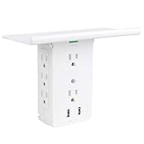 Socket Wall Shelf-CFMASTER 10 Port Surge Protector Wall Outlet, 8 Electrical Outlet Extenders and 2 USB Ports 2.4A, with Removable Built-In Shelf and LED Indicator, FCC Listed, White