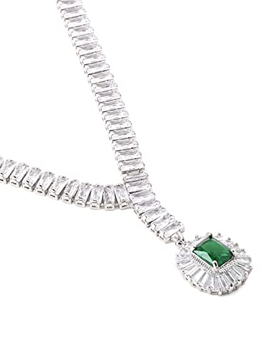 Image of Yellow Chimes Jewellery Set for Women Rhodium Plated Cubic Zircon Silver Necklace with Earring Set Floral Design Classic CZ Stoned Jewellery Set for Women and Girls