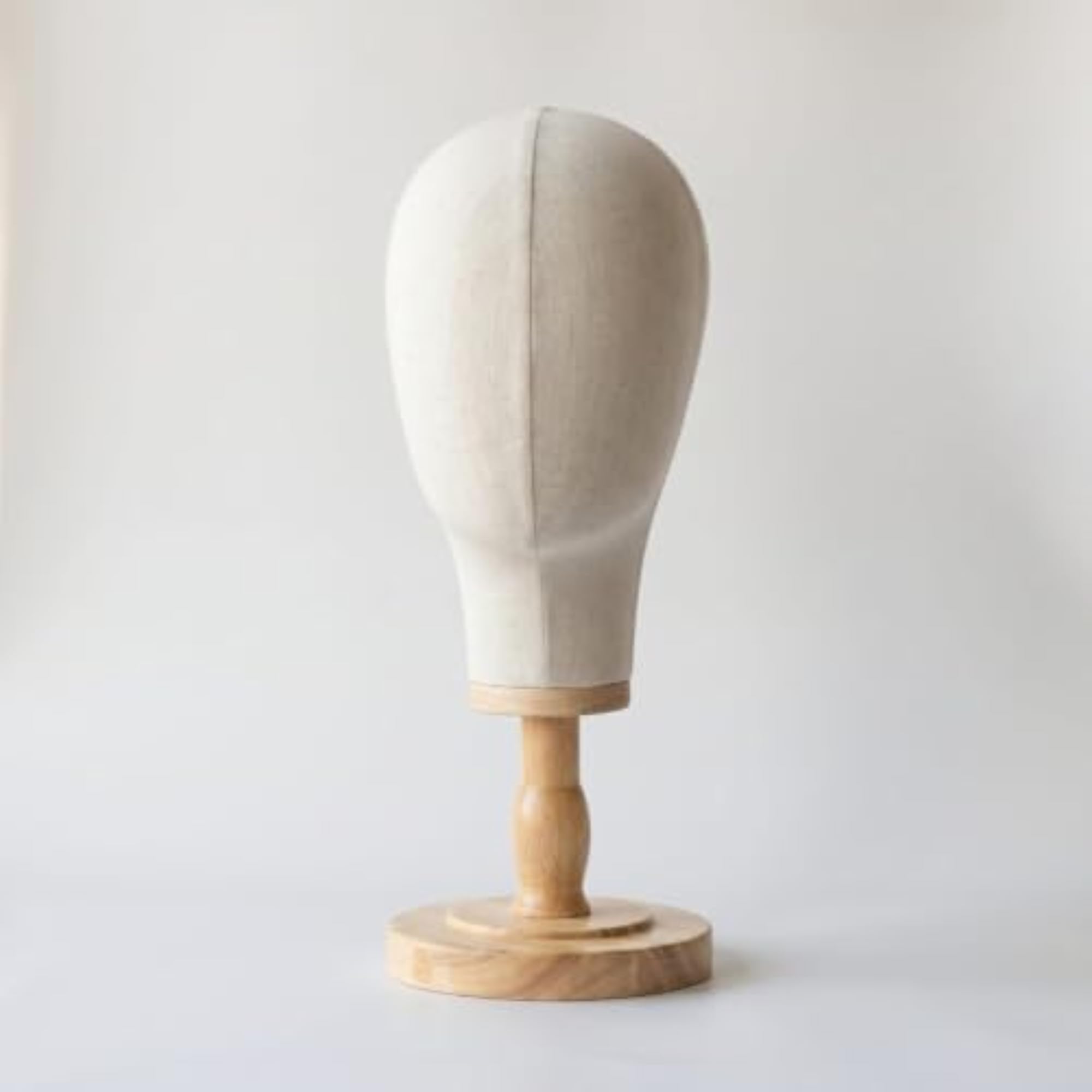 Linen-Covered Head with Wooden Base Tabletop Hat Stand