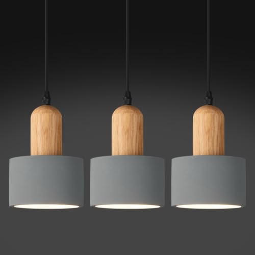 LBSQJ Modern Cement Pendant Lights Grey Chandelier Wooden Ceiling Lamps