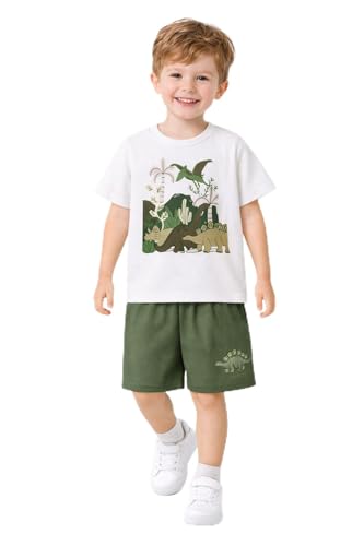 Image of HILEELANG Toddler Boy Summer Outfit Set 2 Piece Short Sleeve T Shirt and Short Soft Breathable Cotton Clothing Sets 2-7T