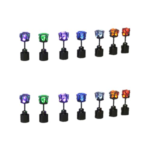 SAFIGLE 14pcs Multi-Color LED Light Up Earrings Studs - Stainless Steel Glowing Flashing Earrings for Prom, Dance Parties, and Nightlife