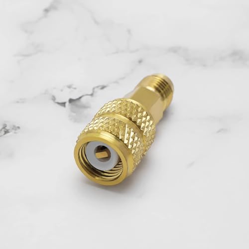 Adaptadores rectos de latón R410A Gold: 1/4" macho SAE a 5/16" hembra SAE, para sistemas de aire acondicionado mini split, 2 piezas miniatura 6