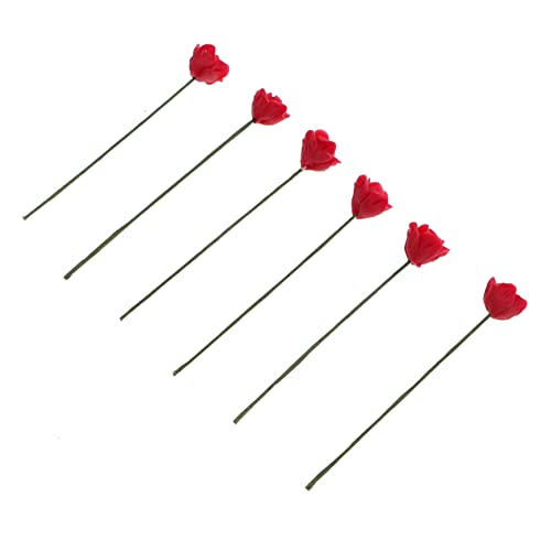 GALPADA 6Pcs Mini Artificial Roses Miniature Dollhouse Accessories Realistic Simulation Floral Ornaments for Crafting Home Decor Gifts