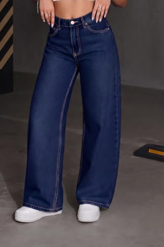 Image of Women's Black High Waist Denim Jeans | Straight, Relaxed, Wide Leg & Baggy Fit | High Rise Loose Oversized Denim Pants for Women | Comfortable Casual Everyday Wear | Oversized Woman baggys