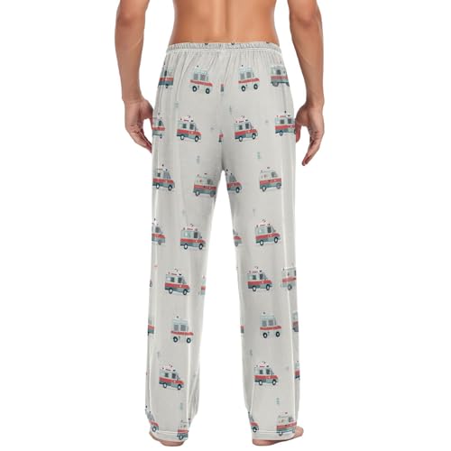 Vdsrup Men's Pajama Pants Ambulance Car Pajama Pants for Men PJs Bottoms Drawstring Pockets White Sleep Lounge Pants S2