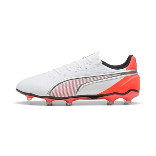 PUMA Unisex King Match Firm Ground/Artifical Ground Football Boots, PUMA White-PUMA Silver-Glowing Red, 7.5 UK