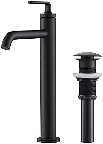 KRAUS Novis Single Handle Vessel Sink Bathroom Faucet with Pop-Up Drain in Matte Black, KVF-1220MB